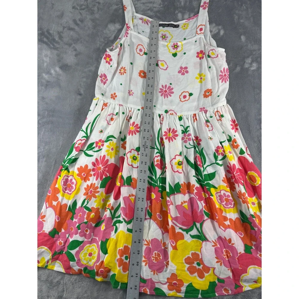 Mister Zimi Womens Floral Sleeveless Mini Dress White Pink Yellow Size 14
